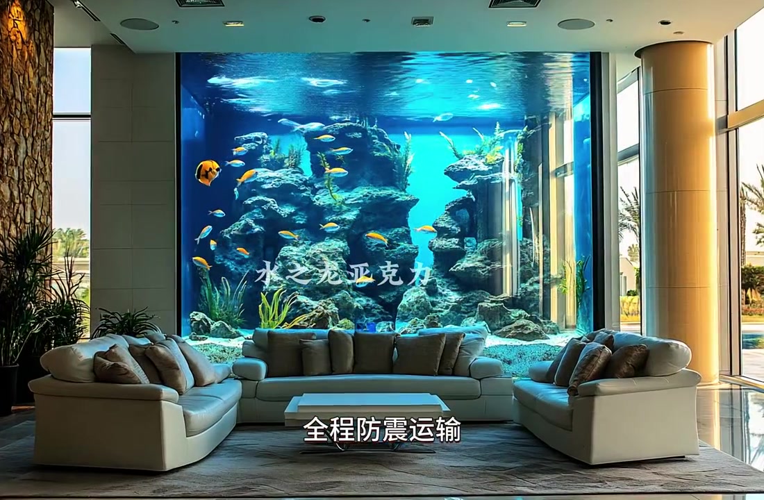 客厅巨型鱼缸定制,一面墙鱼缸设计