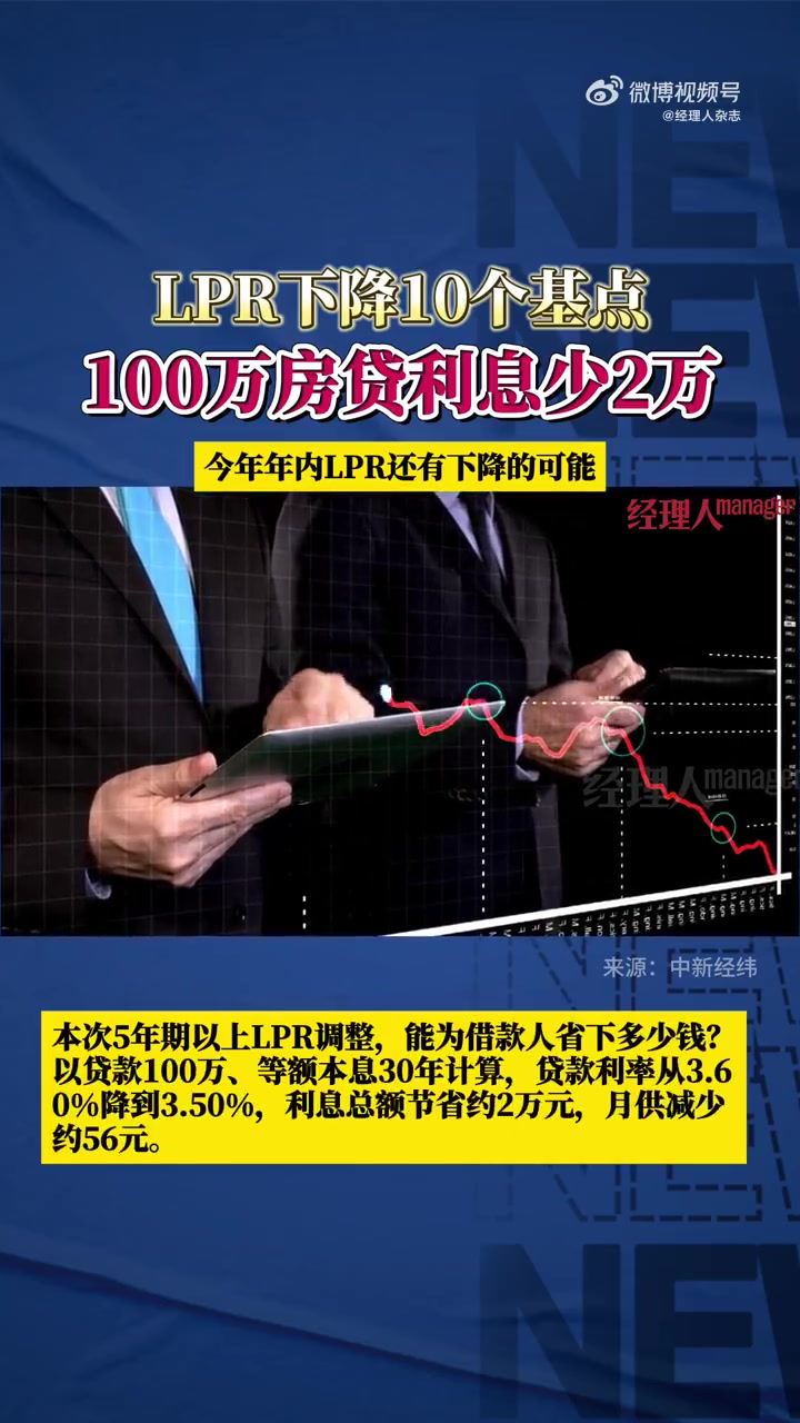 「下降10个基点!100万房贷利息少2万」LPR迎年内首降 2025年LPR首降来了。20