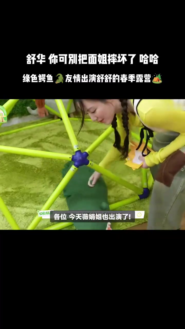 舒华,你可别把面姐摔坏了,哈哈,绿色鳄鱼“友情”出演舒舒的春季露营