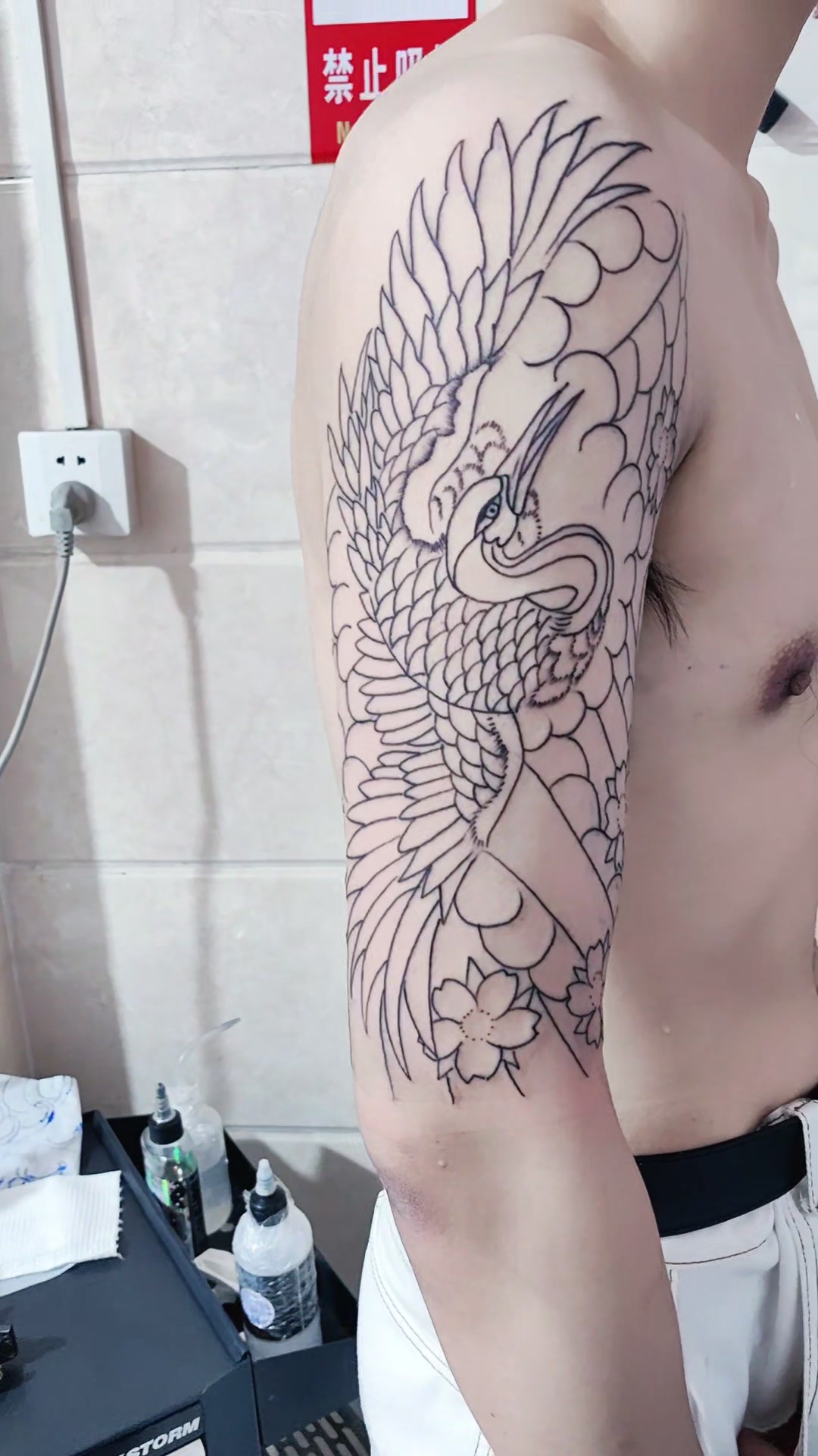 仙鹤花臂纹身手稿#吴江纹身店地址#吴江酷炫纹身。