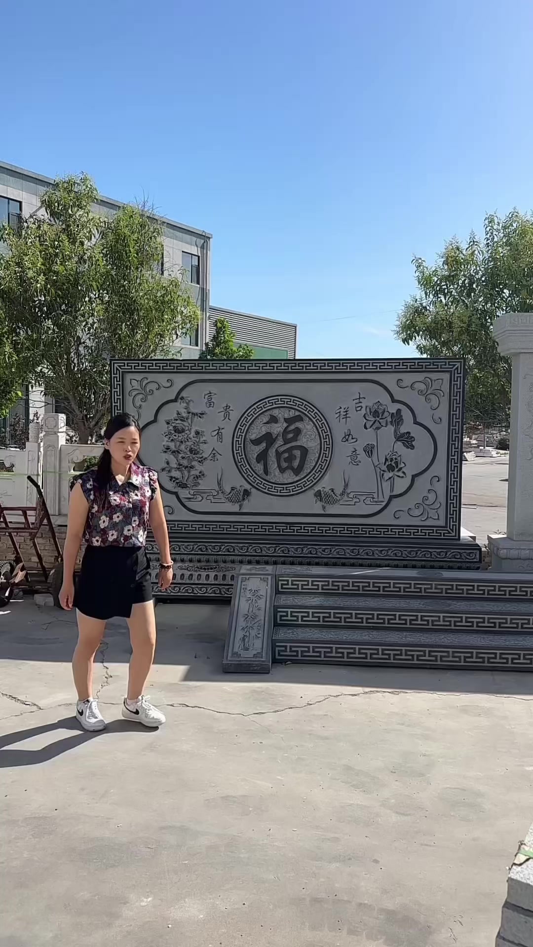 花岗岩石雕浮雕影壁墙门口照壁屏风