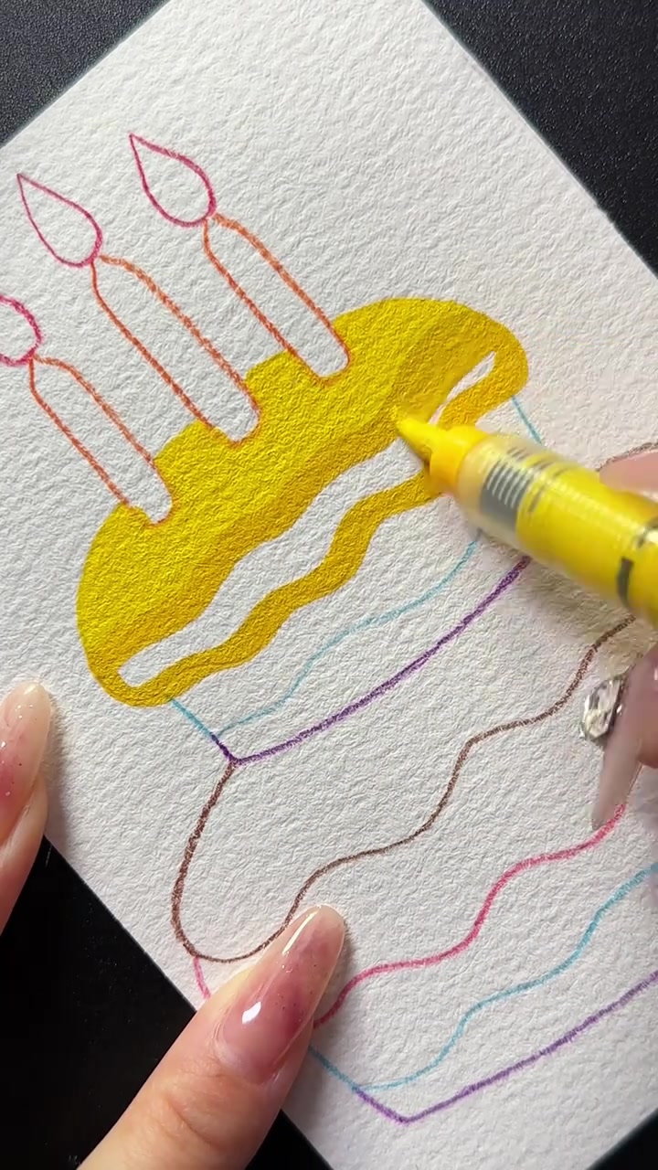 丙烯马克笔｜秀出你们的生日蛋糕，还想看我画什么呢～欢迎投稿～