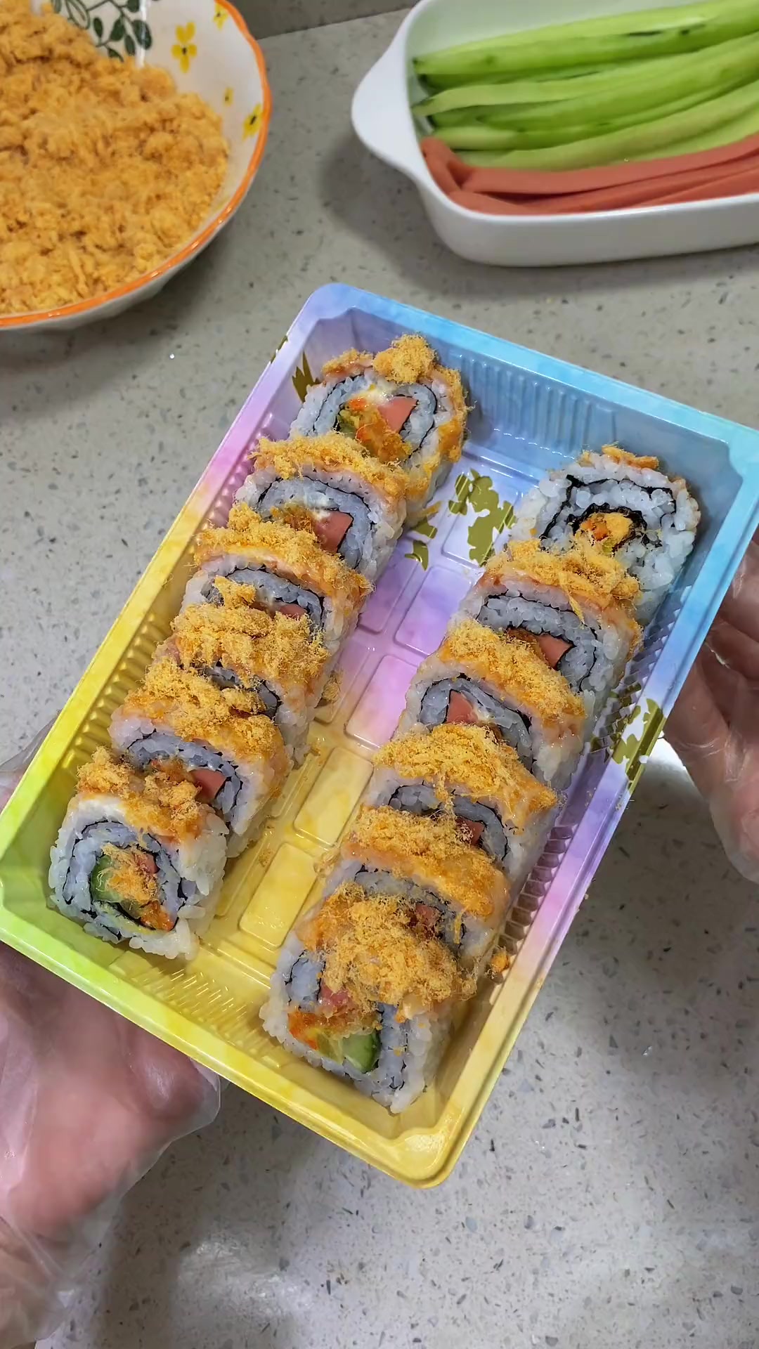 我摆摊卖得最好的口味之一，肉松寿司卷，教程分享给大家