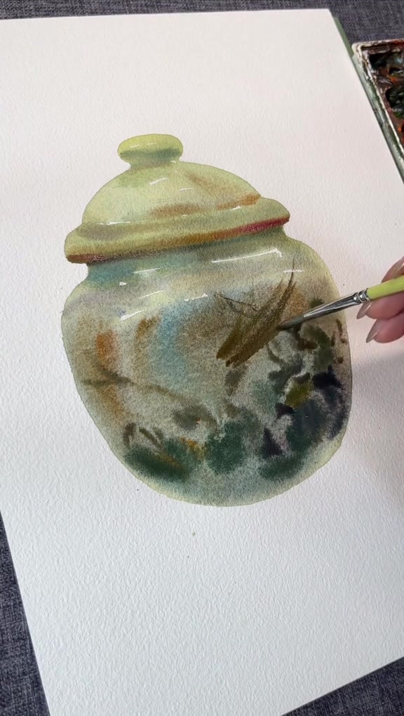 用水彩画陶罐