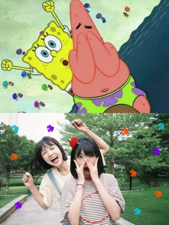 叫上好闺闺一起学海绵宝宝和派大星拍照吧！