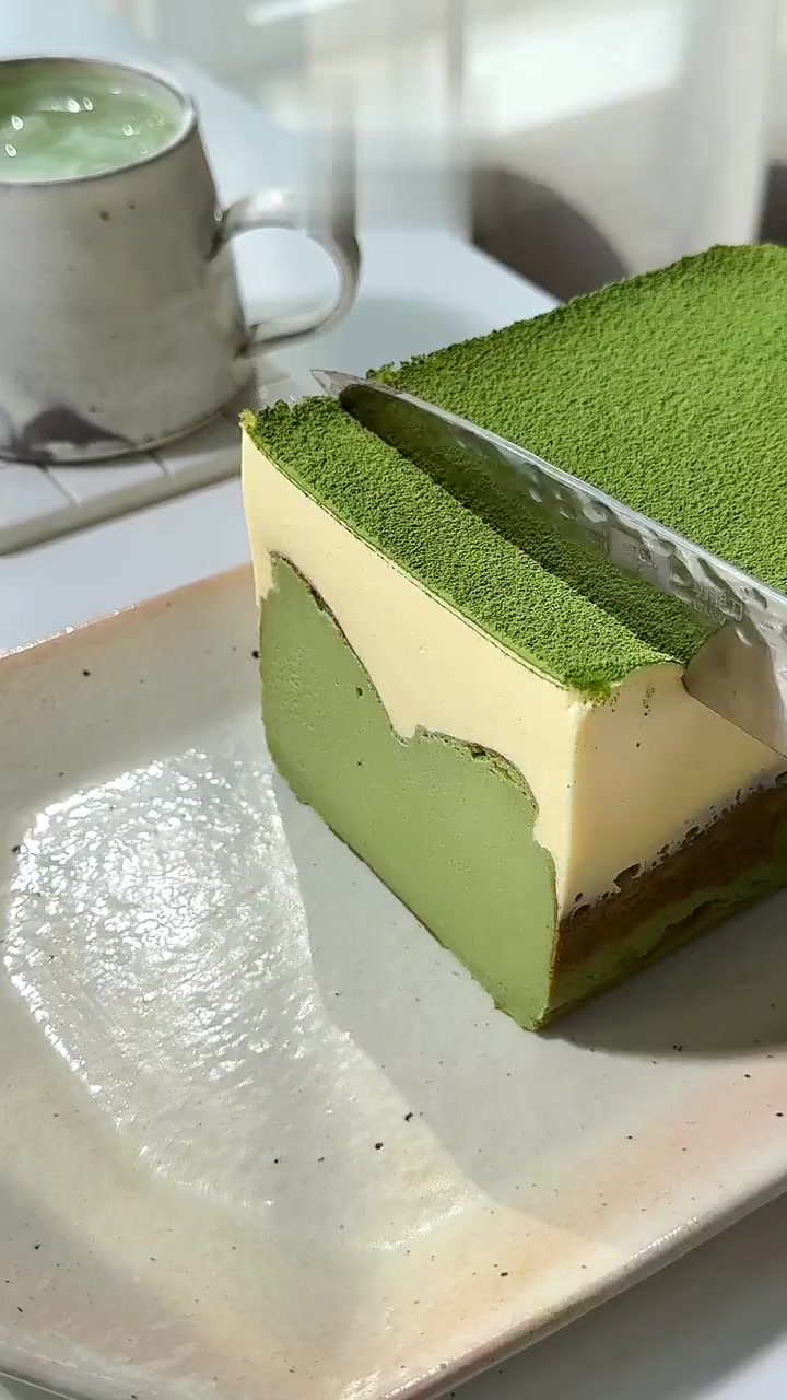冰激凌口感!抹茶提拉米苏巴斯克!超级丝滑～春日甜品!