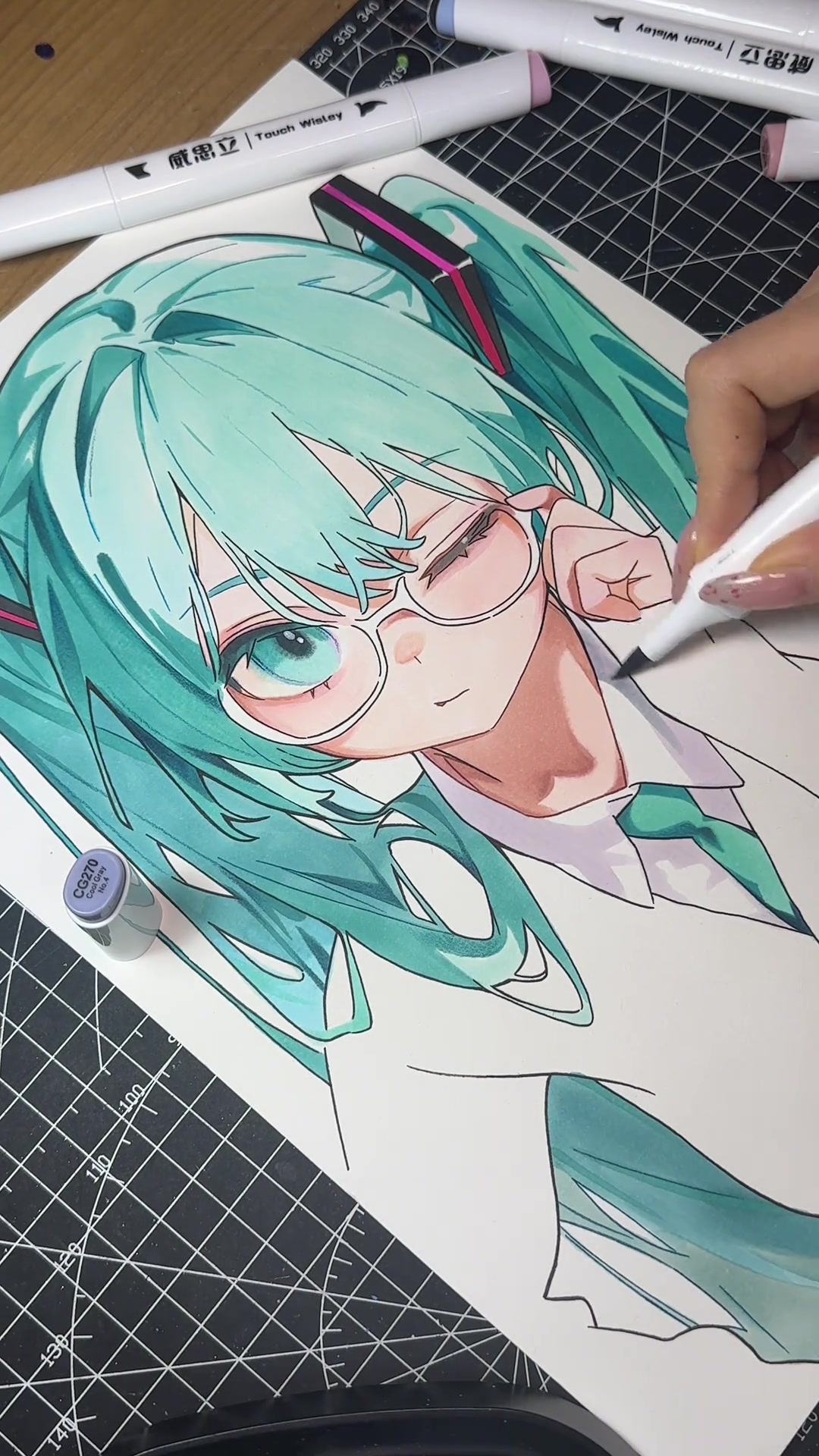 初音未来,威思立三代马克笔,手绘临摹作品展示