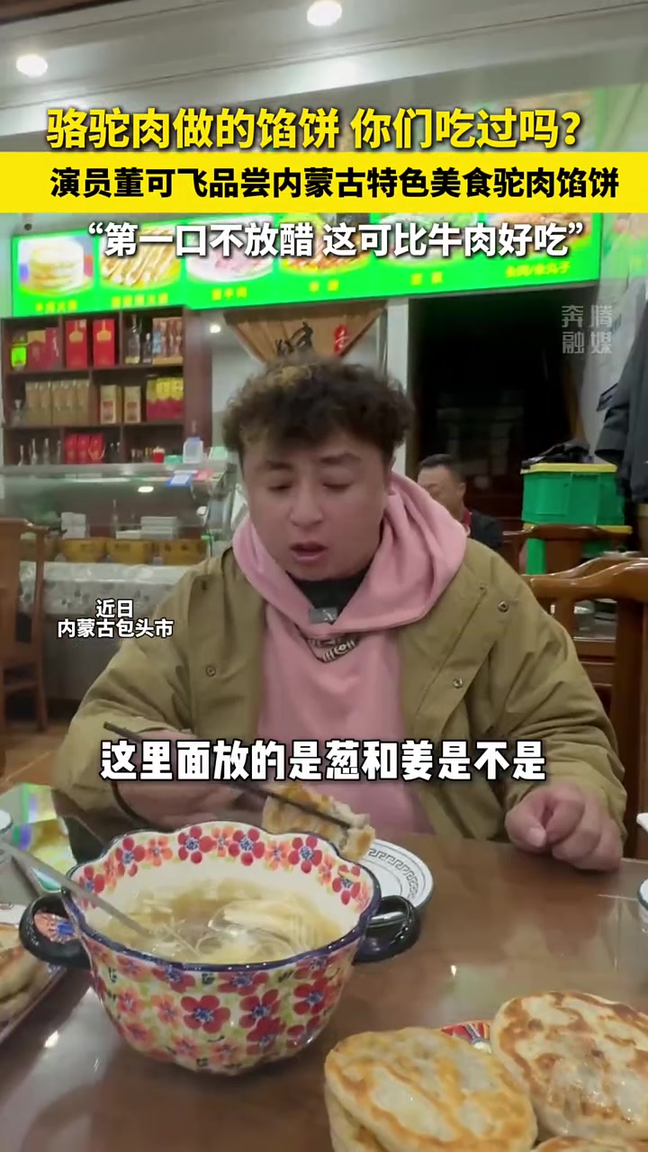骆驼肉做的馅饼你们吃过吗?演员董可飞品尝内蒙古特色美食驼肉馅饼“第一口不放醋这可比牛肉好吃