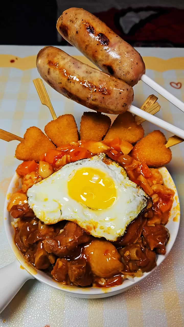 酱汁超多的宫保鸡丁啤酒鸭盖饭