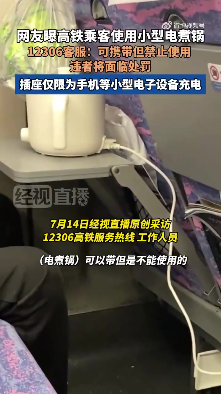 12306回应乘客高铁上用小型电煮锅