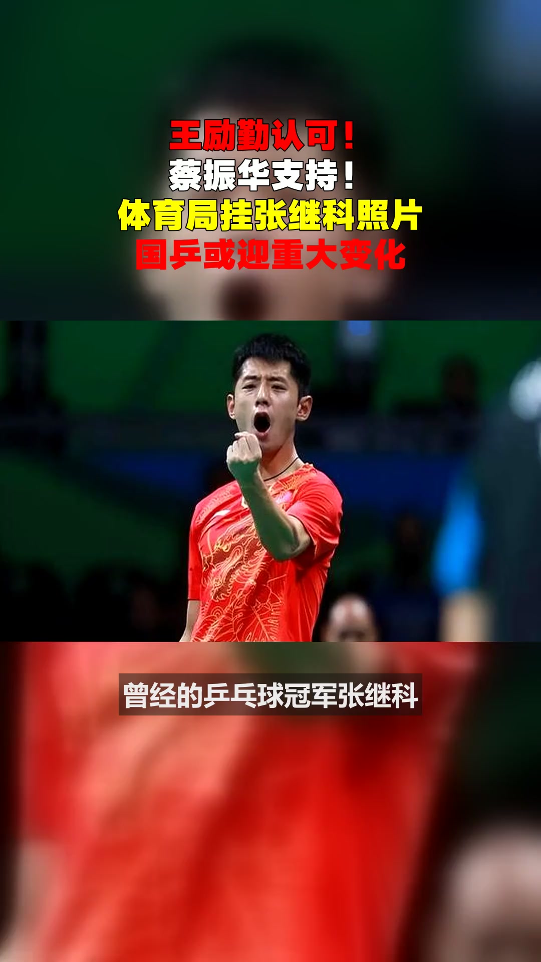 王励勤认可!蔡振华支持!体育局挂张继科照片,国乒或迎重大变化