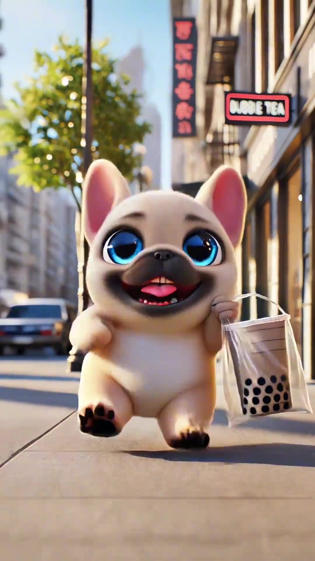 可爱小狗为主人买珍珠奶茶，边看动漫边喝超惬意！