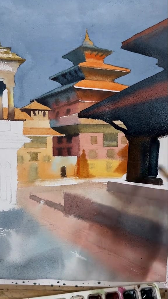 如何用水彩画古建筑