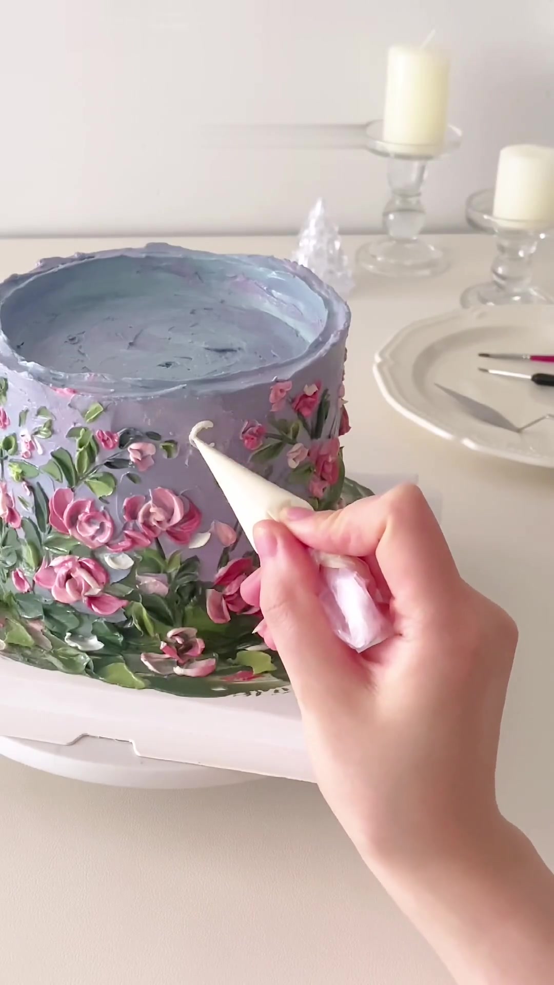 绝美氛围感油画蛋糕,画花朵,画月亮,画浪漫