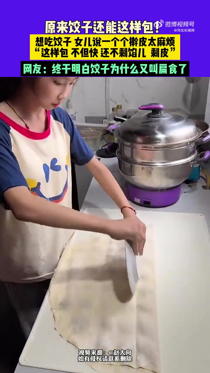 8月20日（发布），河南。原来饺子还能这样包！妈妈：想吃饺子，女儿说一个个擀皮太麻烦，这样