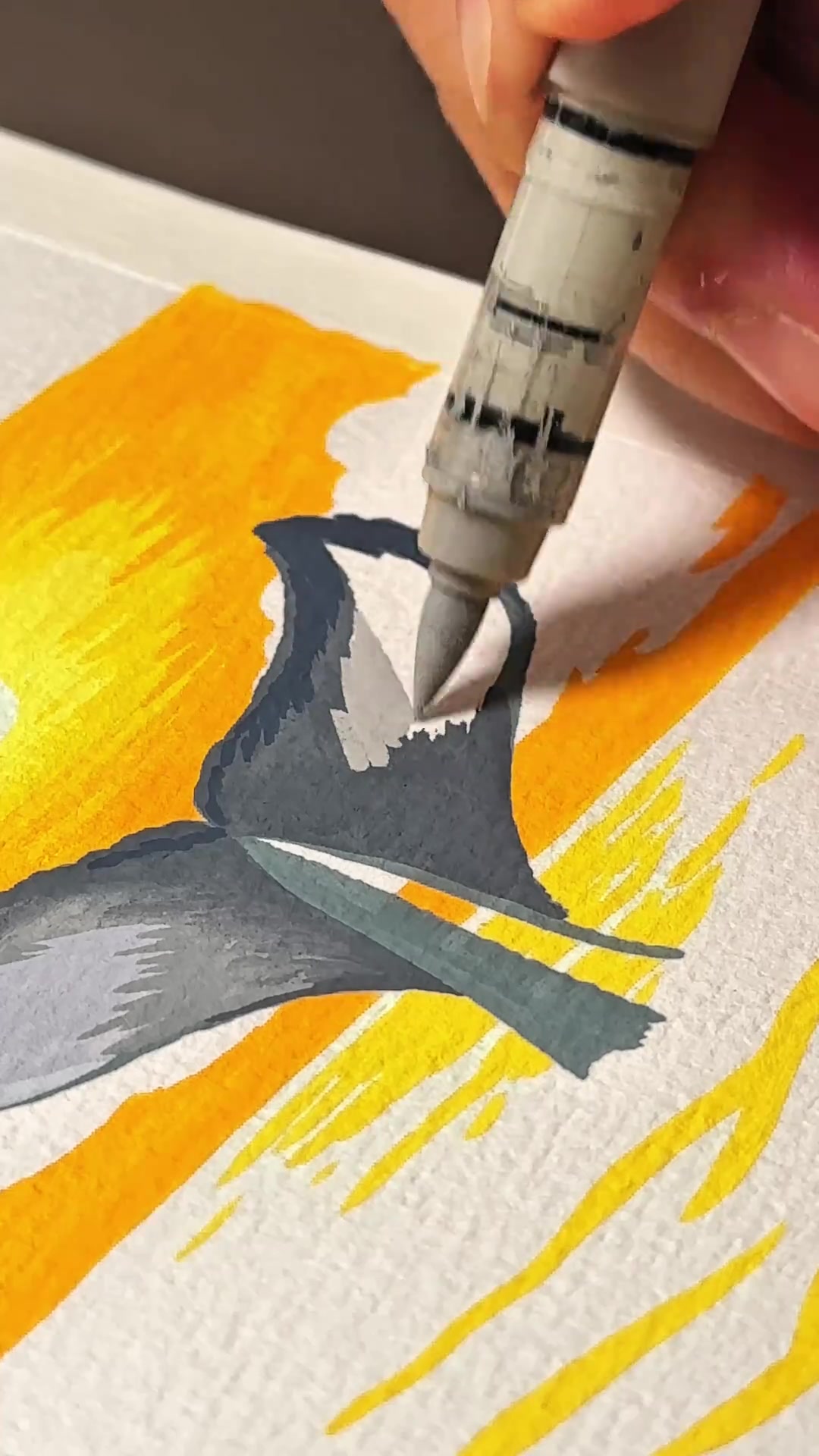 丙烯马克笔手绘鲸尾伴霞光，一起来画画吧