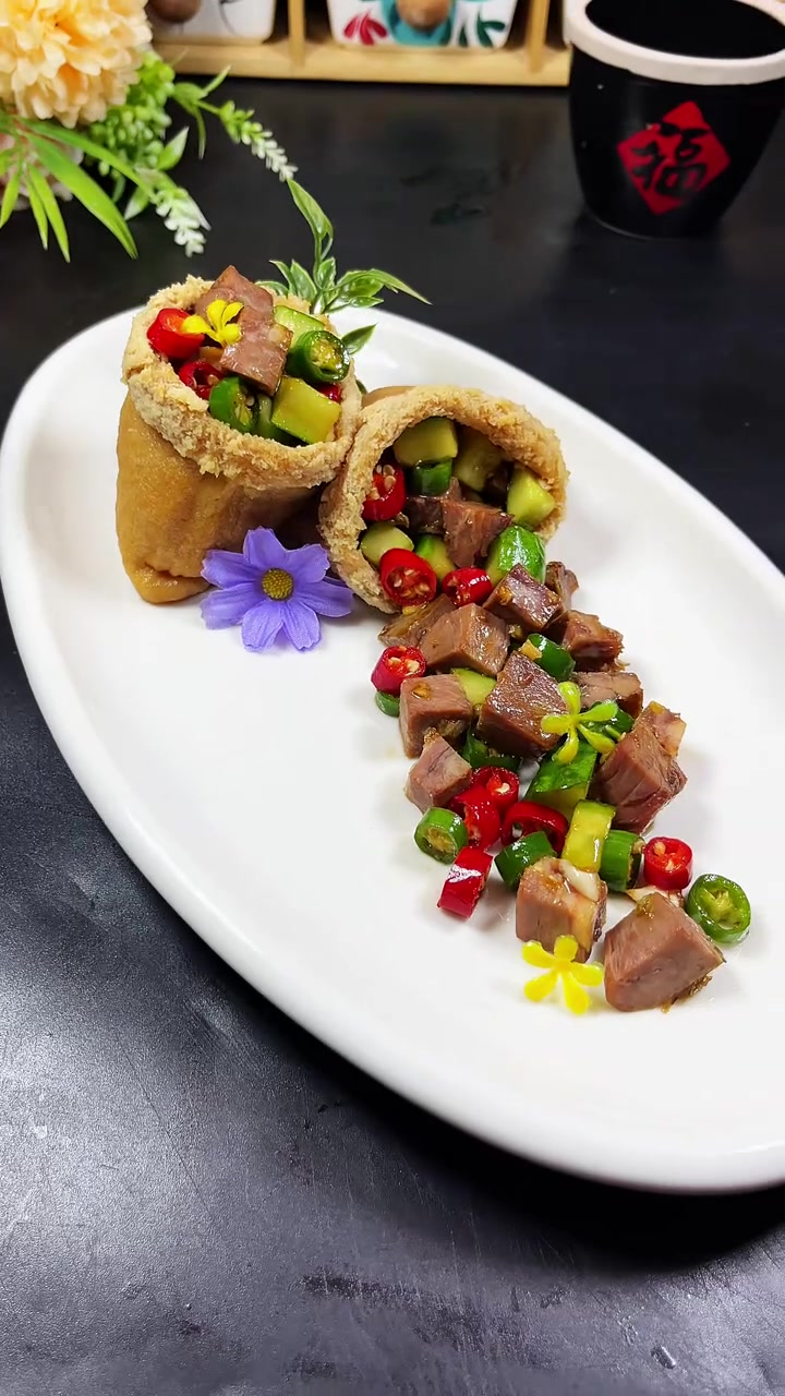 创意菜品：布袋豆腐凉拌菜，独特造型烧肉做法
