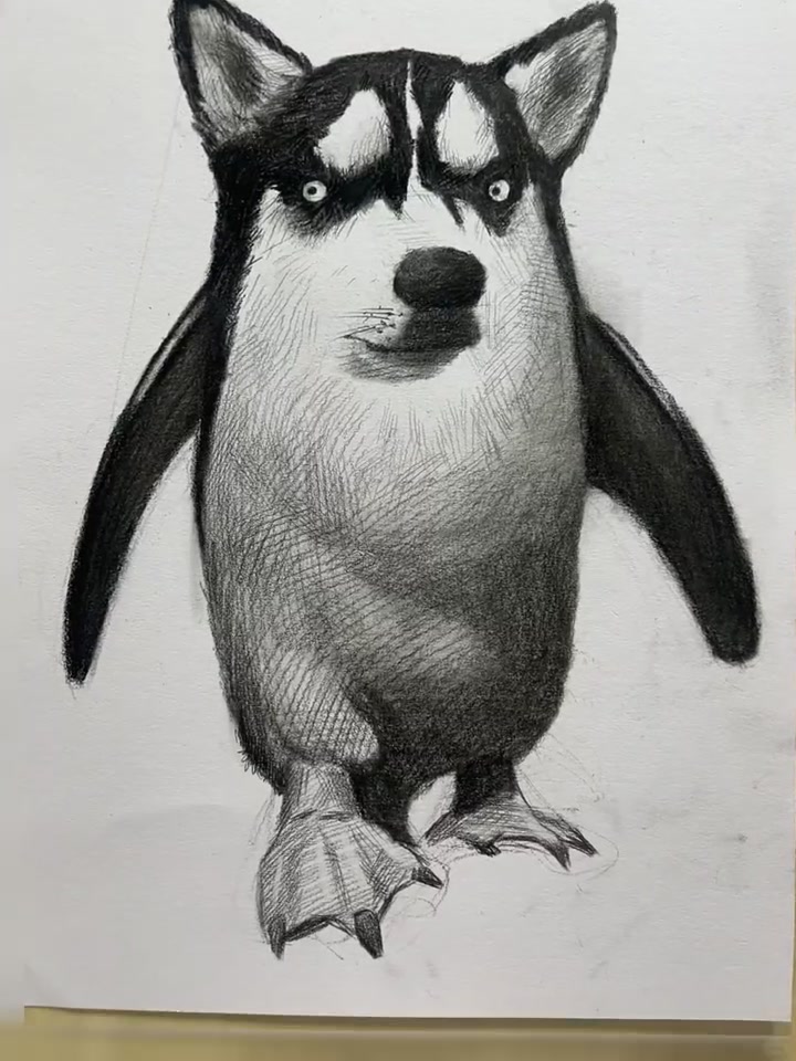 素描哈士企鹅