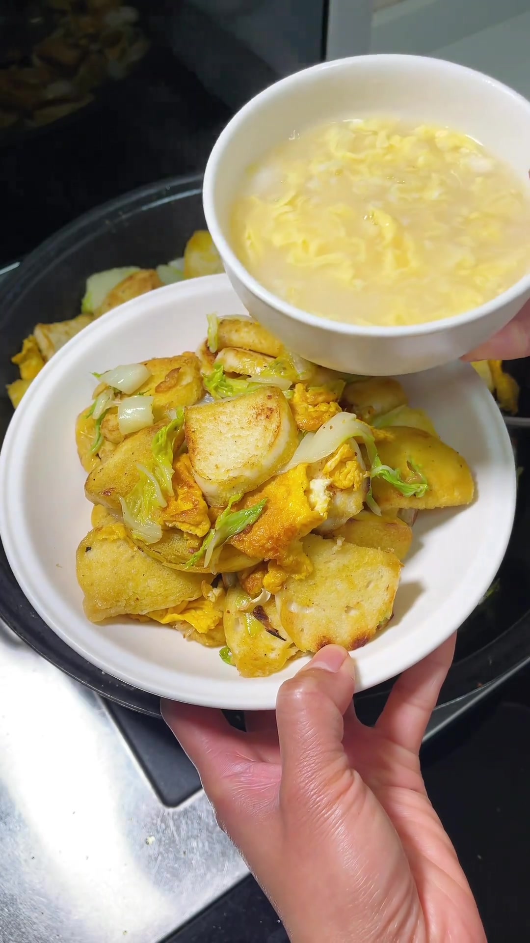 河南家常炒馍香,配鸡蛋甜汤,给肉都不换