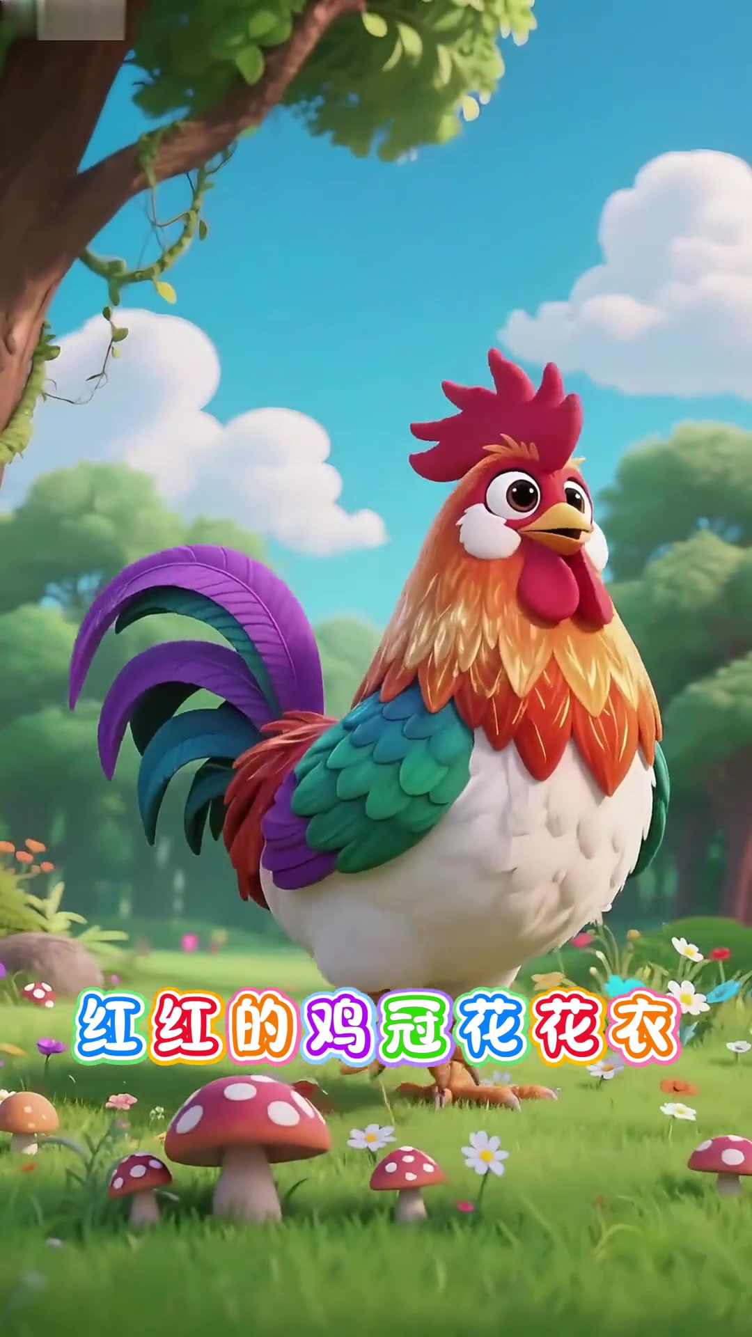 早教儿歌《大公鸡》超可爱的动画大公鸡带着宝贝认识鲜艳羽毛