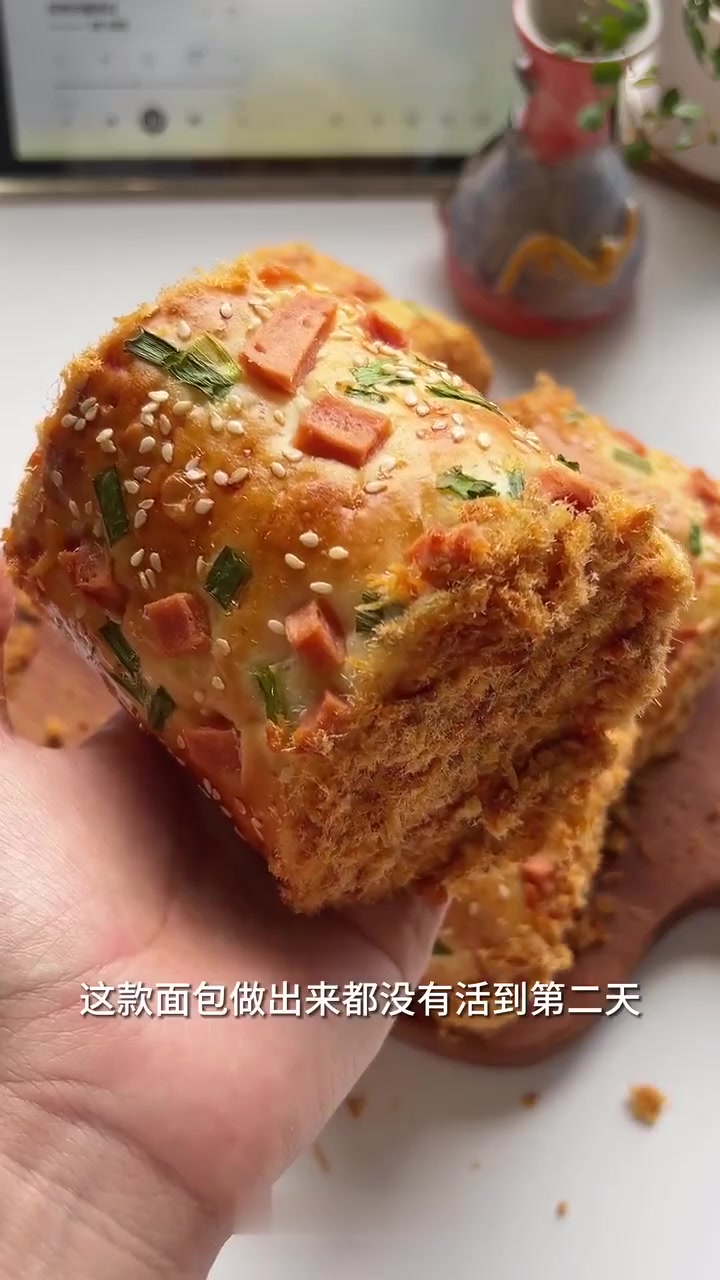 vlog|肉松脑袋狂喜!在家就能做香葱肉松面包卷