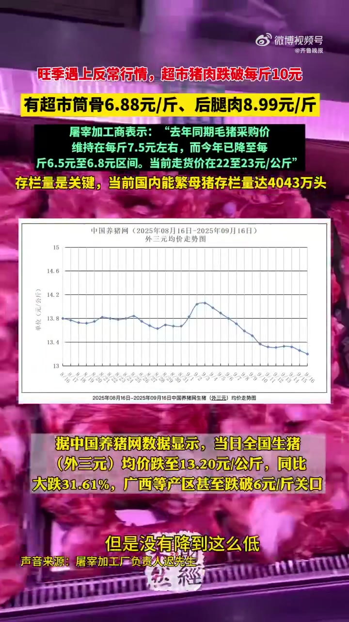 「每斤猪肉价格降至10元以下,能繁母猪存栏量超4千万」“金九银十” 本是猪肉消费的传统旺季