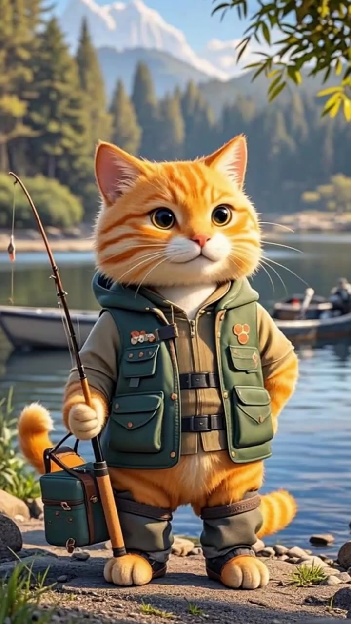 第199集|橘猫穿着马甲手里提着鱼竿 今日份的可爱小猫咪自拍 可爱猫咪分享给可爱的人