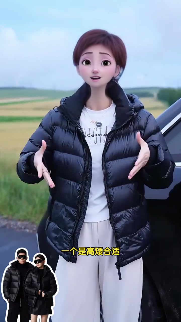 黑金短款羽绒服,新国标90白鸭绒,抗寒保暖时尚百搭