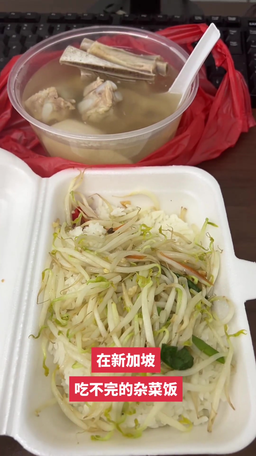 这是新加坡最经济实惠的杂菜饭,一份汤一份蔬菜5块钱