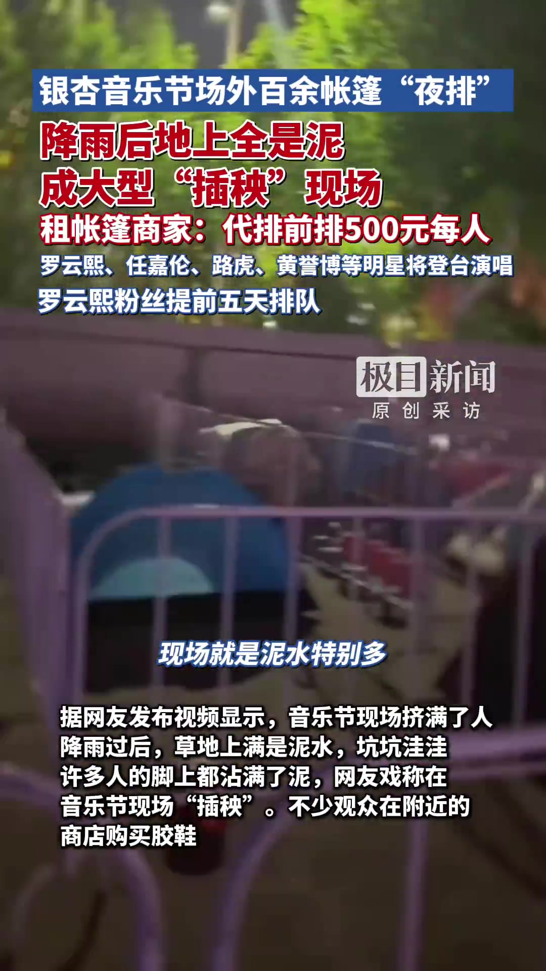 「罗云熙粉丝提前5天搭帐篷排音乐节,商家:代排前排500元每人,自己已好几天没睡觉」商家代