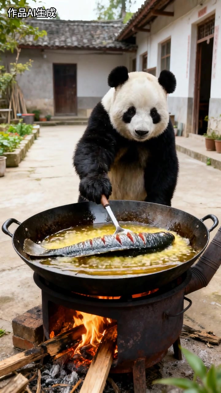 今天做一道红烧鱼 大熊猫 萌化了