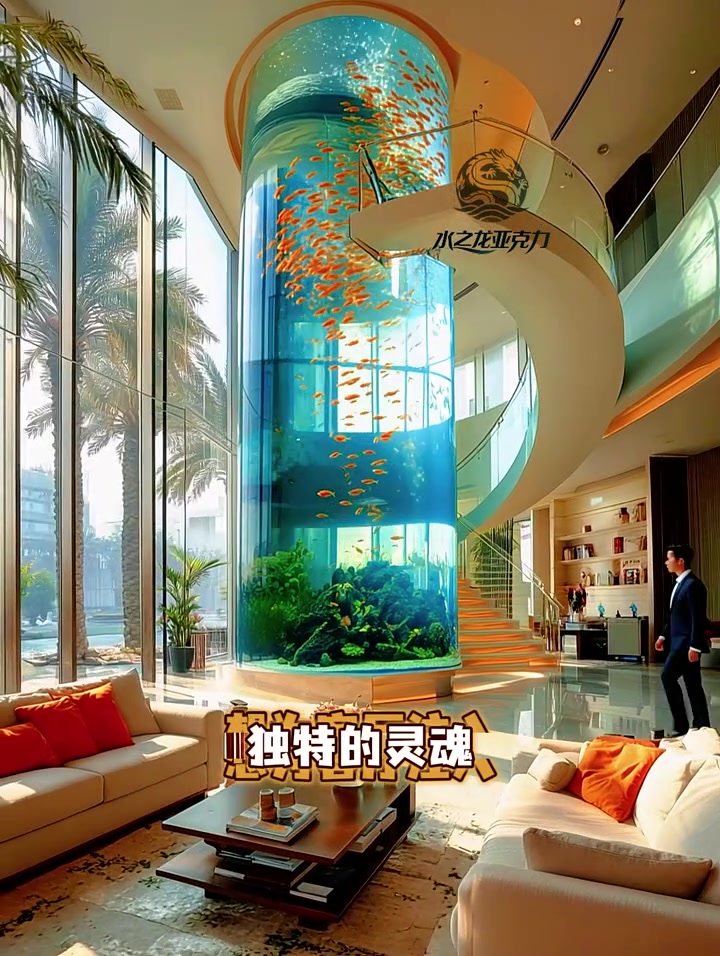 一定要有从客厅全景看鱼缸的震撼视角  治愈系家居 一天到晚游泳的鱼 装修设计