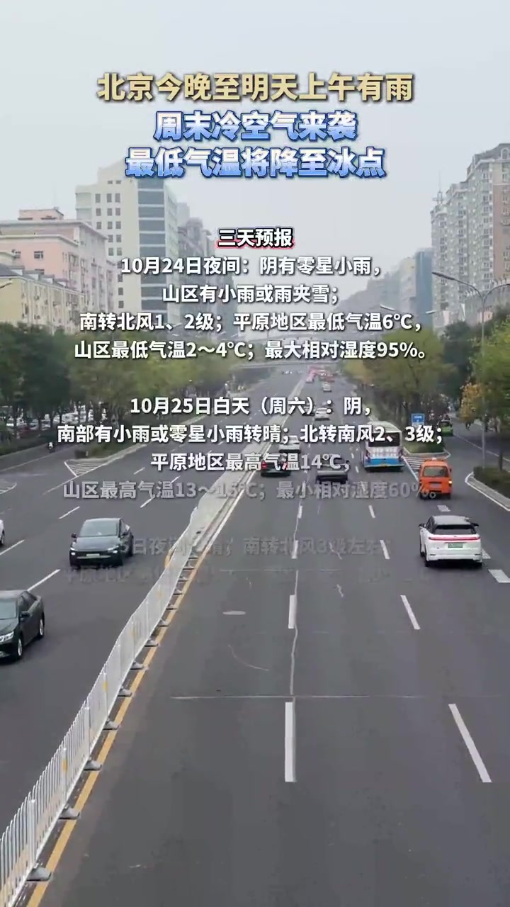 10月24日,北京今晚至明天上午有雨!周末冷空气来袭