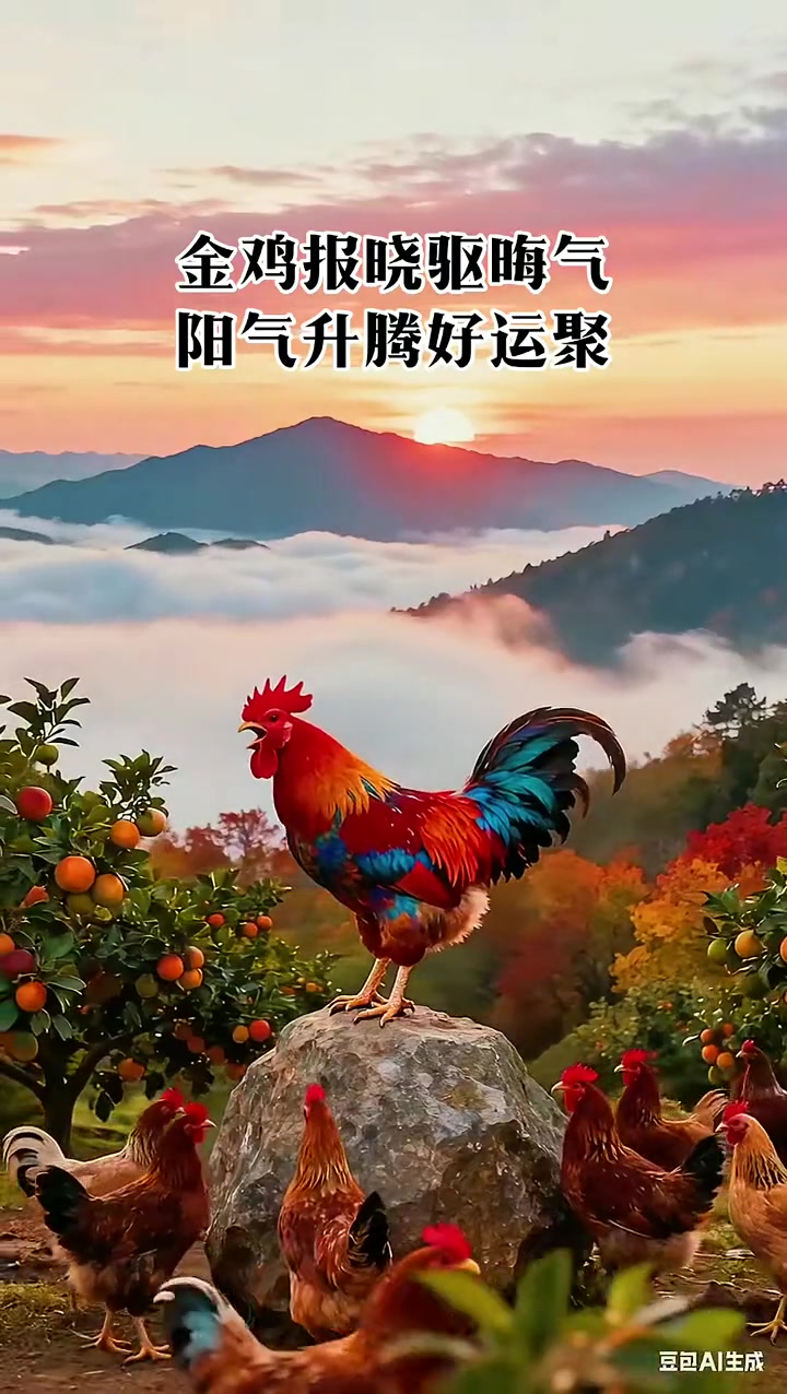 秋韵染黄山潮玩正当时 公鸡打鸣 公鸡 正能量 金鸡报晓驱晦气,阳气升腾好运聚