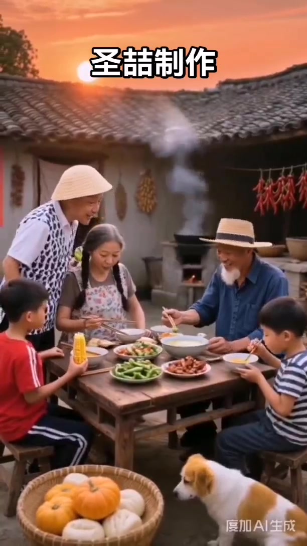 一家人都在围着桌子吃饭