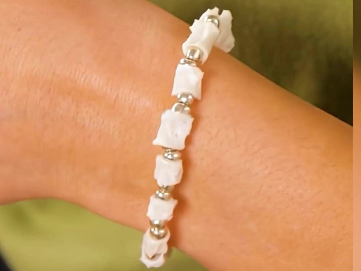 鱼排脊骨处理,串联银色珠子做手链