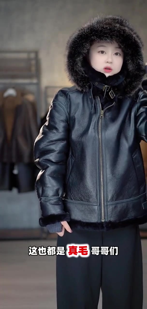 可拆卸大毛领帽子，真毛真皮材质，秋冬时尚保暖两不误！