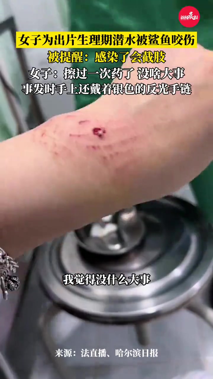 女子为出片生理期潜水被鲨鱼咬伤,被提醒感染了会截肢,女子:擦过一次药了,没啥大事 潜水 安