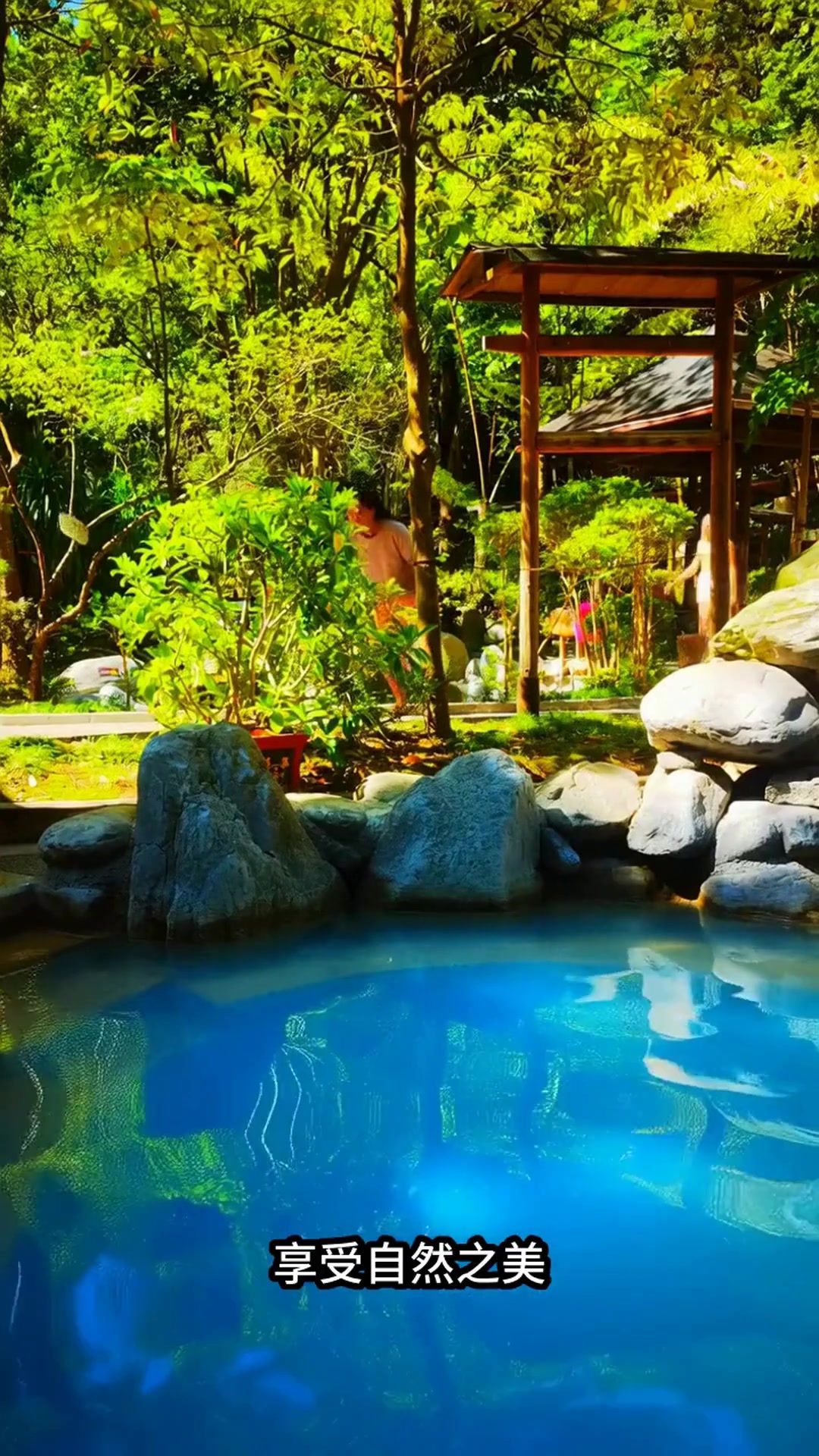 夏季温泉景区的绿意盎然