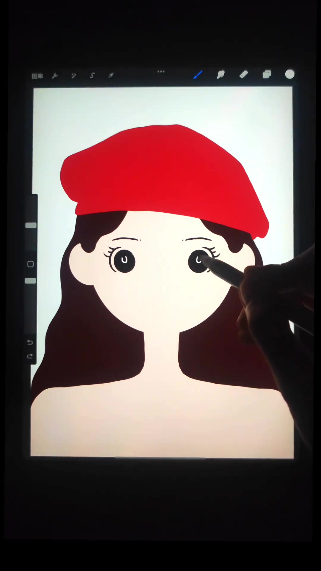 零基础学iPad画画：戴红贝雷帽的女孩头像