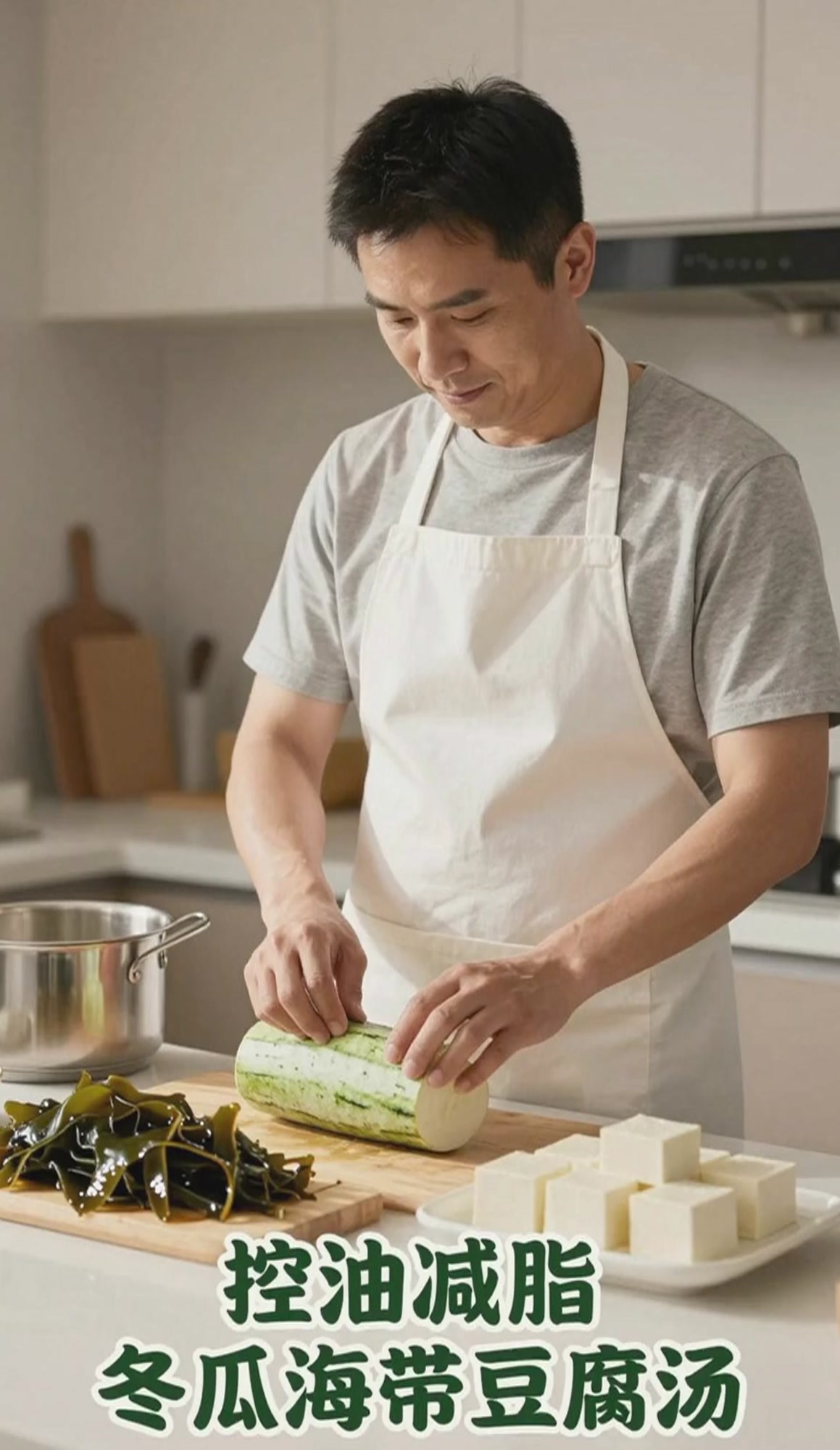 冬瓜加海带加豆腐，素汤鲜爽还减脂