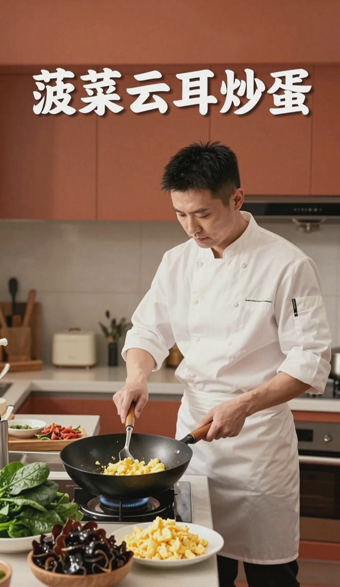 菠菜加木耳加鸡蛋,营养炒品超下饭