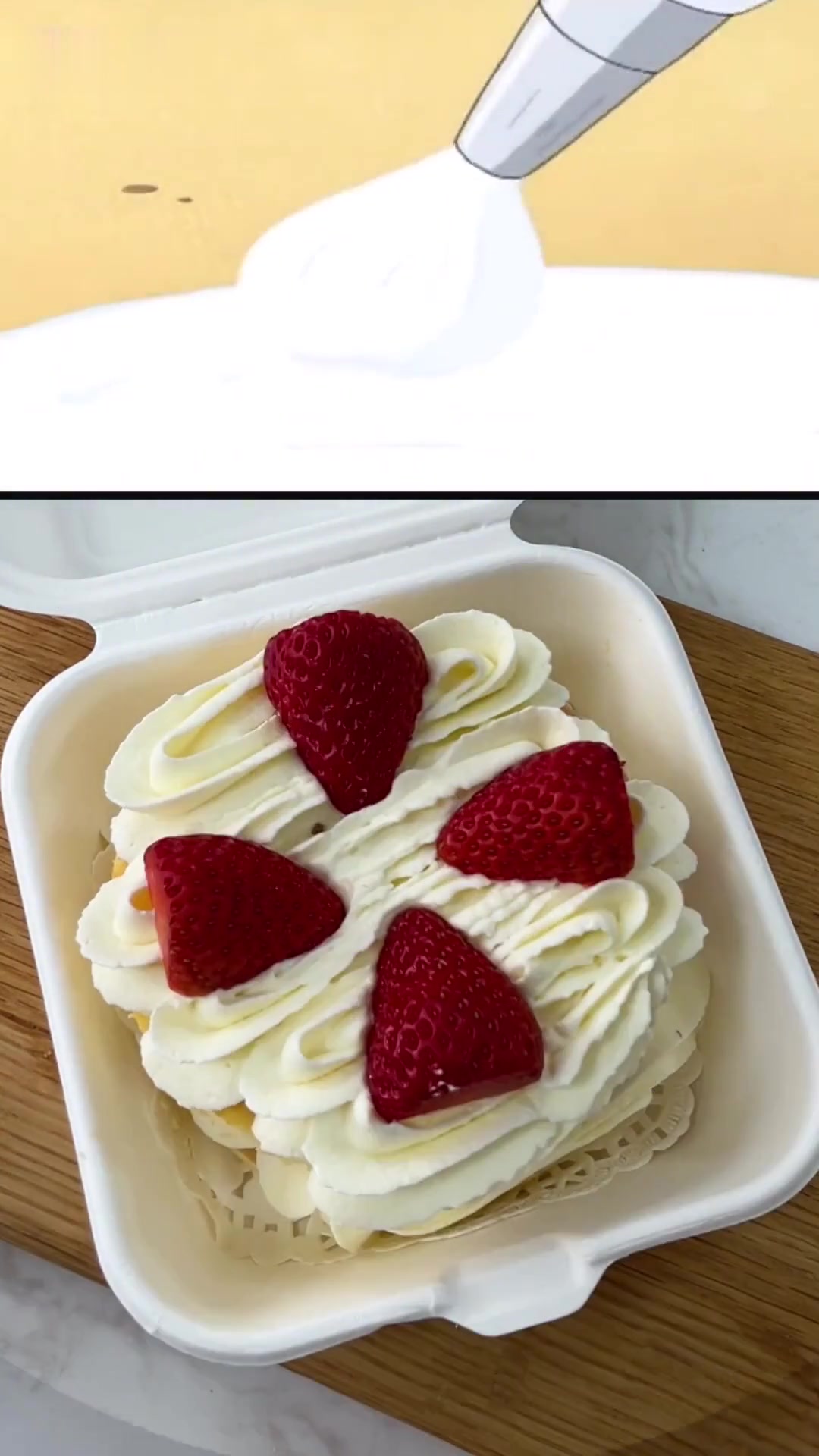 复刻蜡笔小新同款草莓蛋糕，双层奶油超满足！