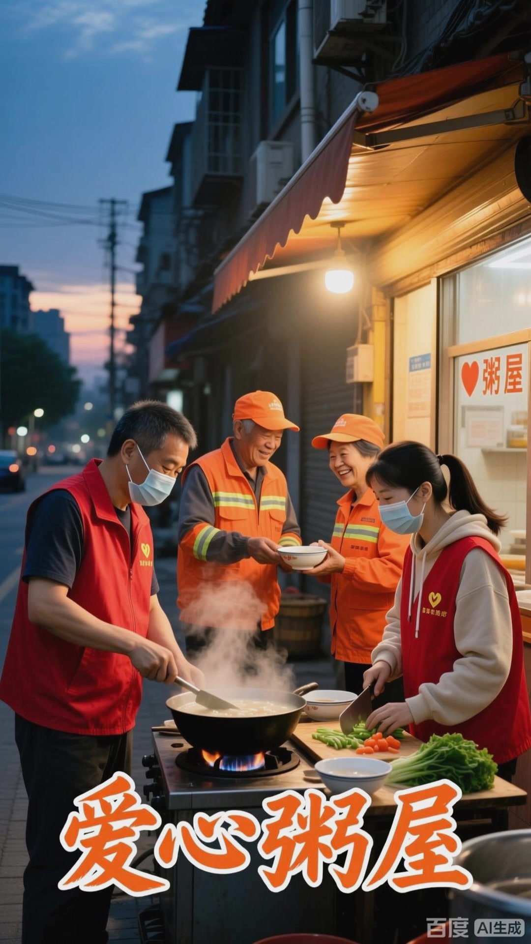 励志故事:志愿者坚守爱心粥屋,每日为环卫工人送热粥
