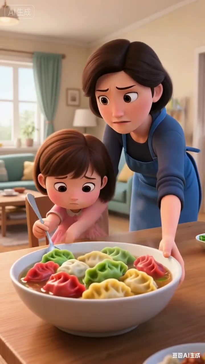 卡通女孩吃饺子
