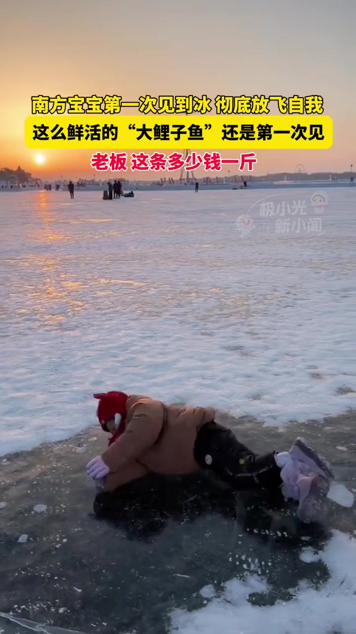 南方宝宝第一次见到冰，彻底放飞自我，这么鲜活的“大鲤子鱼”还是第一次见，老板，这条多少钱一