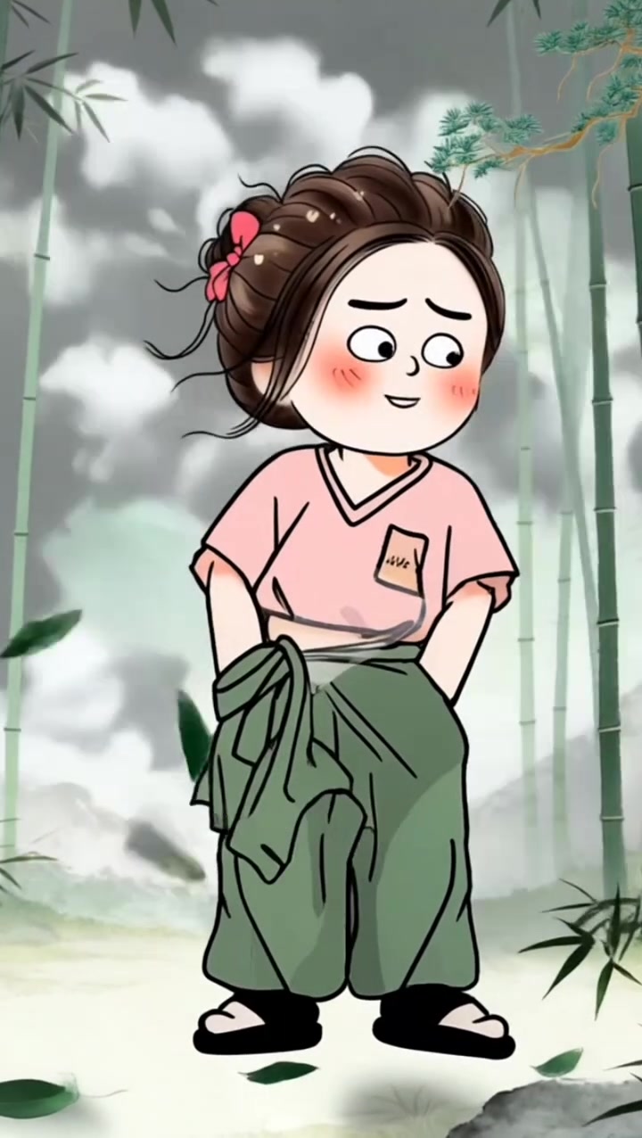 这卡通女孩在竹林里笑啥呢