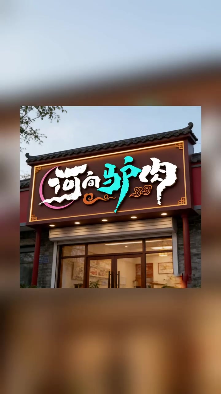 河间驴肉火烧店门头效果图设计，驴肉馆招牌设计，驴肉馆牌匾设计 河间驴肉火烧店门头效果图设计