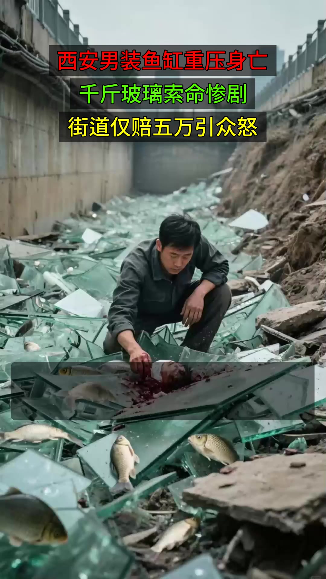 西安男装鱼缸重压身亡,千斤玻璃索命惨剧,街道仅赔五万引众怒