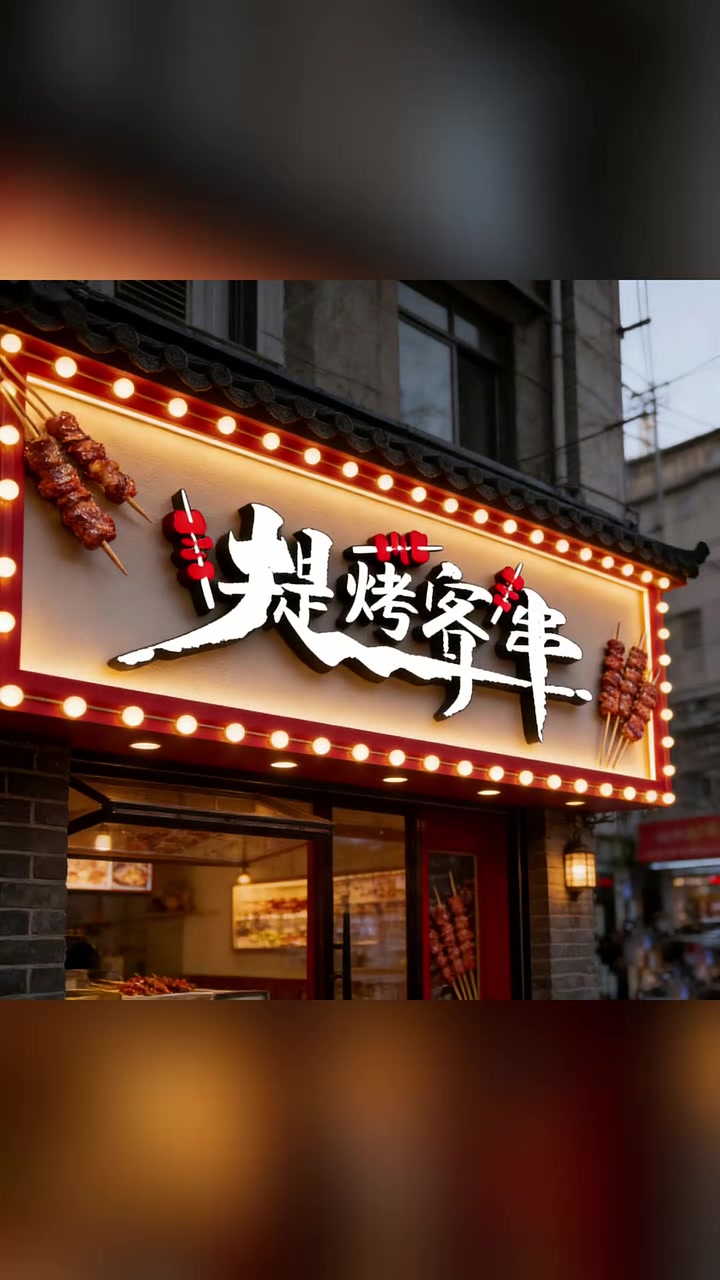 烤串店门头设计，烤串店招牌设计，烤串店logo设计 烤串店门头设计 烤串店招牌设计